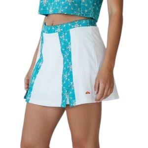 Ellesse Italia Skirt Skort White Turquoise Silver/Geo/Print Pull On Slit Sz S